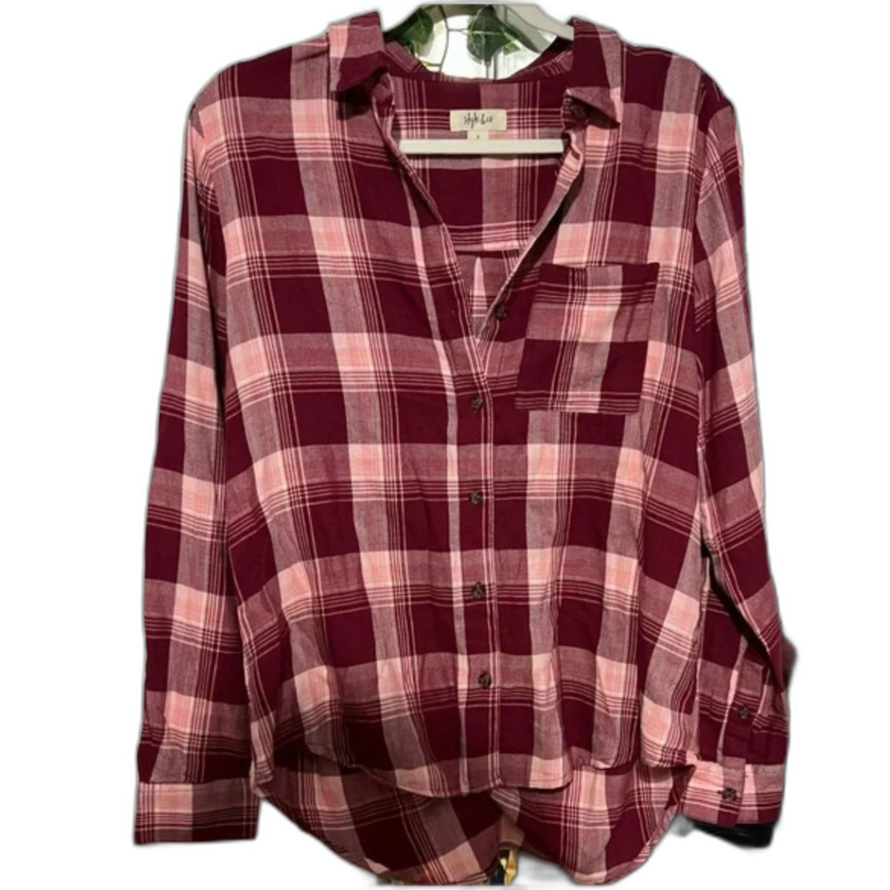 Raspberry Pink Cream cotton blend plaid shirt from Style & Co. Size Small